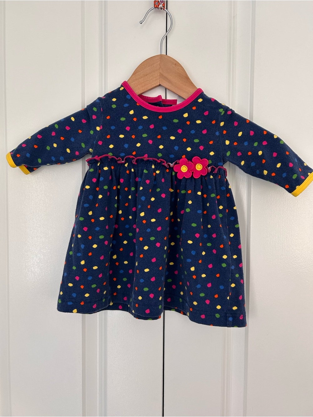 Florence Eiseman baby girl 9 month navy polka dot dress with flowers